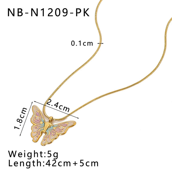 Wholesale Stainless Steel 18K Gold Plated Simple Butterfly Rainbow Love Color Geometric Niche Oil Drop Clavicle Necklace With Vacuum Plating In Furnace 18K Treatment For Women