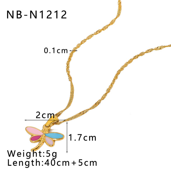 Wholesale Stainless Steel 18K Gold Plated Simple Butterfly Rainbow Love Color Geometric Niche Oil Drop Clavicle Necklace With Vacuum Plating In Furnace 18K Treatment For Women
