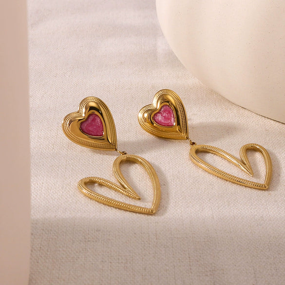 Wholesale Stainless Steel 18K Gold Plated Specialshaped Heart Geometric Love Drop Oil Earrings With Furnace Vacuum Plating For Women