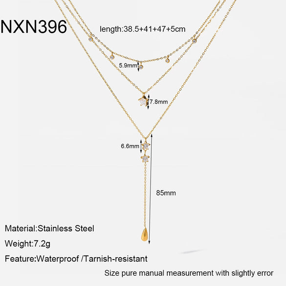 Wholesale Stainless Steel 18K Gold Plated Star And Drop Shape Pendant Oshaped Chain Necklace For Women