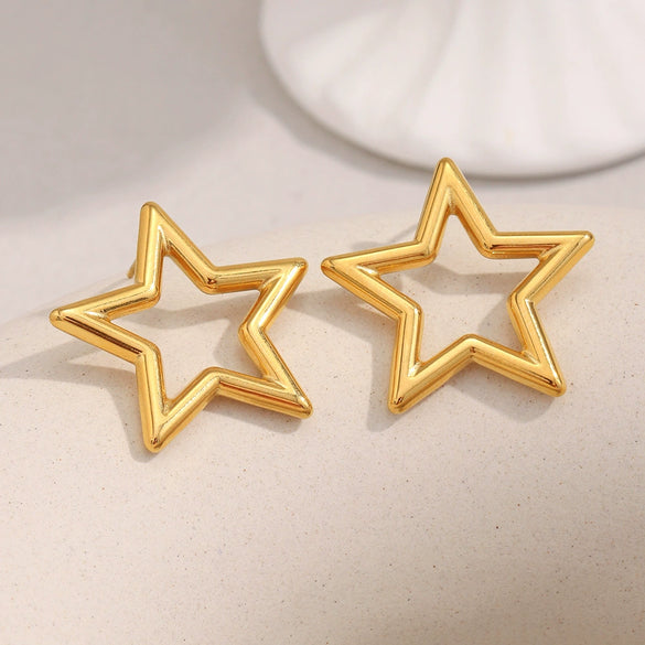 Wholesale Stainless Steel 18K Gold Plated Star Earrings