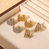 Wholesale Stainless Steel 18K Gold Plated Three Layer Beaded Round C Shaped Earrings For Women With Electroplating Process