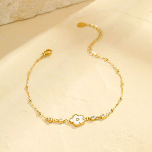 Wholesale Stainless Steel 18K Golden Geometric Five Leaf Flower Anklet
