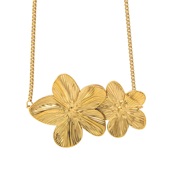 Wholesale Stainless Steel 18K Goldplated Fivepetal Flower Necklace For Women