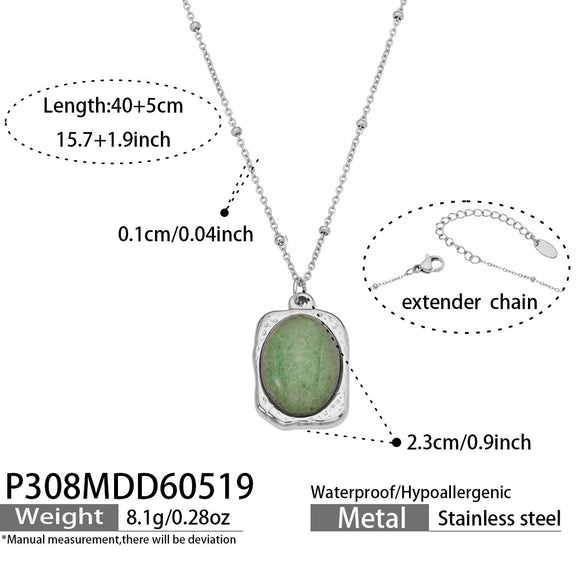 Wholesale Stainless Steel 18K Goldplated Geometric Necklace With Oval Natural Stone Inlay For Women