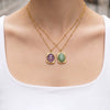 Wholesale Stainless Steel 18K Goldplated Geometric Necklace With Oval Natural Stone Inlay For Women