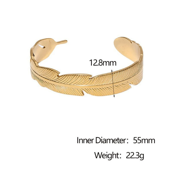 Wholesale Stainless Steel 18K Goldplated Leaf Design Open Bracelet Simple Style Accessories