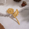 Wholesale Stainless Steel 18K Real Gold Electroplated Pastoral Style Flower Pattern Brooch Jewelry For Women