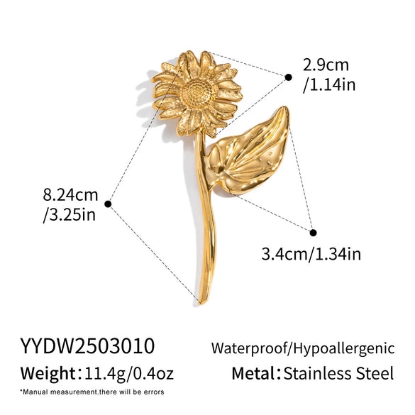 Wholesale Stainless Steel 18K Real Gold Electroplated Pastoral Style Flower Pattern Brooch Jewelry For Women