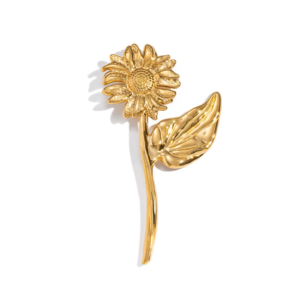 Wholesale Stainless Steel 18K Real Gold Electroplated Pastoral Style Flower Pattern Brooch Jewelry For Women