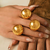 Wholesale 316L Stainless Steel 18K Real Gold Plated French Retro Chubby Spherical Geometric Ring With Exaggerated Personality Design
