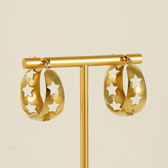 Wholesale 316L Stainless Steel 18K Star Hollow Retro Earrings For Women With Electroplating