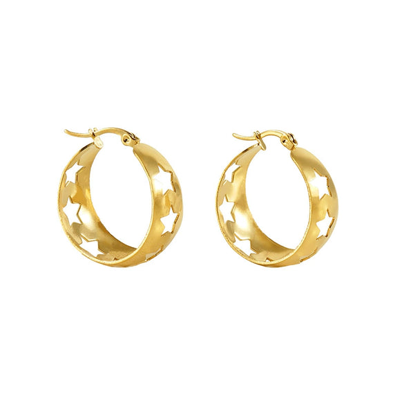 Wholesale 316L Stainless Steel 18K Star Hollow Retro Earrings For Women With Electroplating