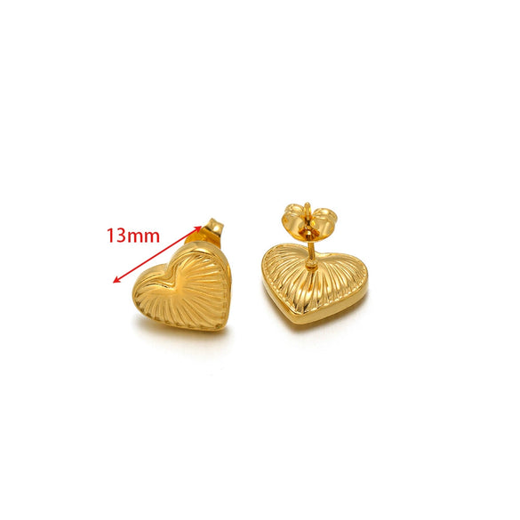 Wholesale Stainless Steel 18K Vacuum Plated Heart Embossed Love Earrings