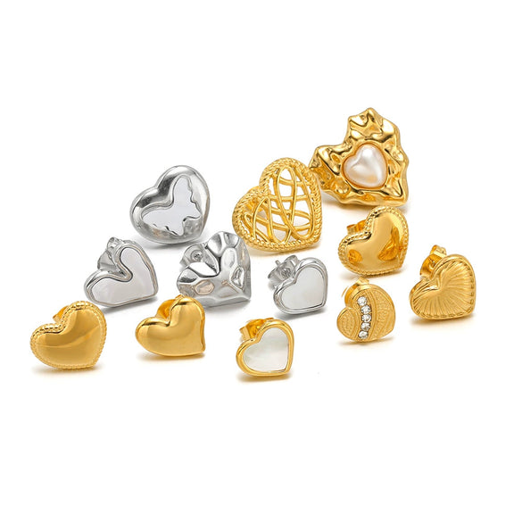 Wholesale Stainless Steel 18K Vacuum Plated Heart Embossed Love Earrings