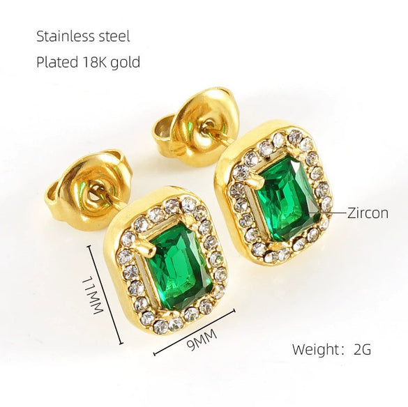 Wholesale Stainless Steel 18K Zircon Inlay Square Diamond Earrings Geometric Design