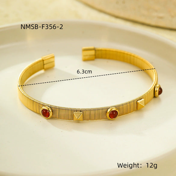 Wholesale Stainless Steel 18K Zircon Opening Adjustable Colorfree Bracelet French Retro Court Style Light Luxury Electroplated