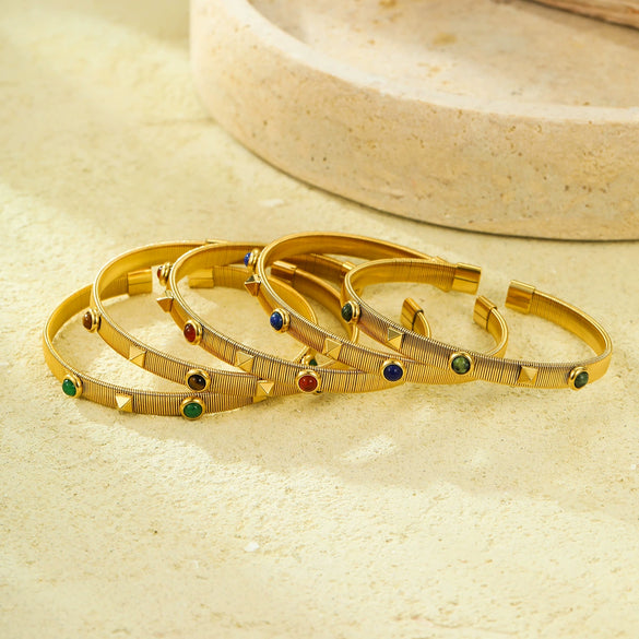 Wholesale Stainless Steel 18K Zircon Opening Adjustable Colorfree Bracelet French Retro Court Style Light Luxury Electroplated