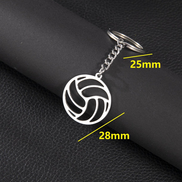Wholesale Stainless Steel Keychain With Geometric Round Volleyball Football And Animal Bear Little Pig Pendants Electroplated