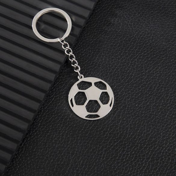 Wholesale Stainless Steel Keychain With Geometric Round Volleyball Football And Animal Bear Little Pig Pendants Electroplated