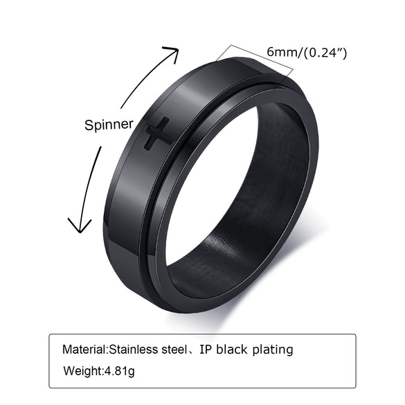 Wholesale Stainless Steel Laser Corrosion Cross Rotatable Ring For Men With Electroplating Treatment Religious Totem Style