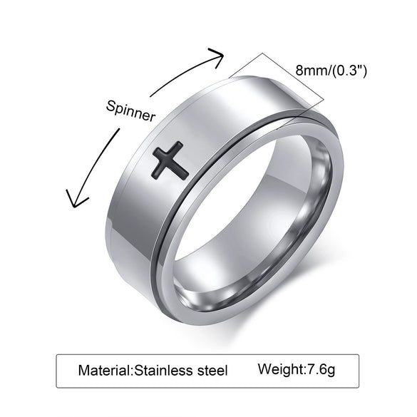 Wholesale Stainless Steel Laser Corrosion Cross Rotatable Ring For Men With Electroplating Treatment Religious Totem Style