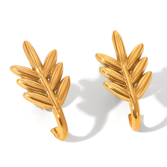 Wholesale Stainless Steel Leaf Earrings Real Goldplated Vacuum Plated Light Luxury Style