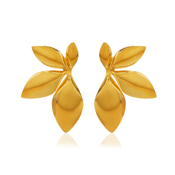 Wholesale Stainless Steel Leaf Flower Electroplated Asymmetric Earrings For Women Retro Simple Style