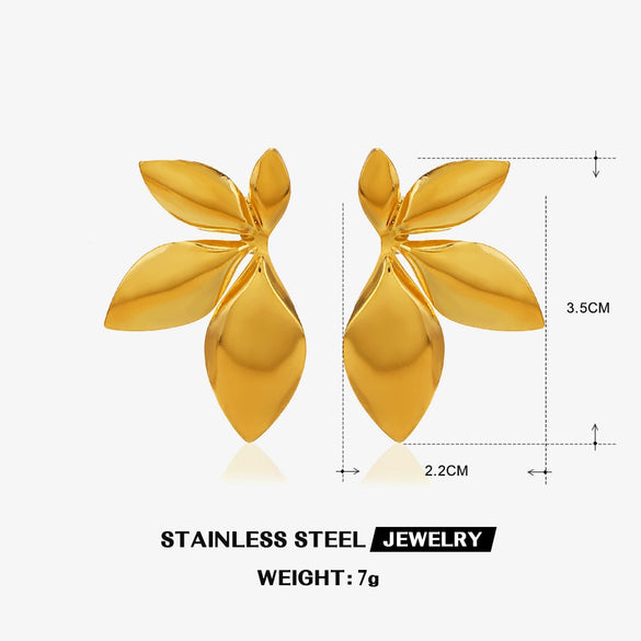 Wholesale Stainless Steel Leaf Flower Electroplated Asymmetric Earrings For Women Retro Simple Style