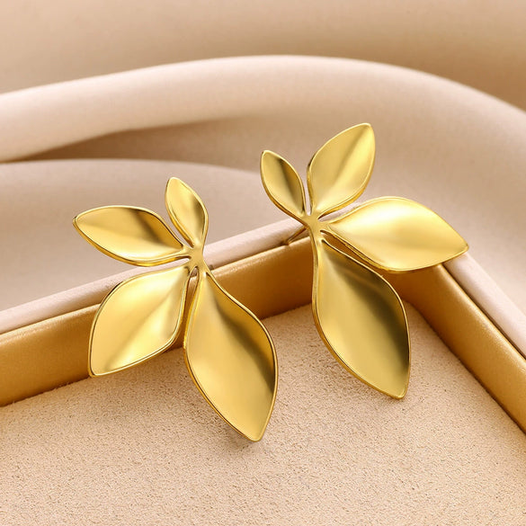 Wholesale Stainless Steel Leaf Geometric Style Electroplated Women's Earrings