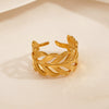 Wholesale Stainless Steel Leaf Hip Hop Opening Adjustable Gold Plated Ring For Women