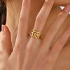 Wholesale Stainless Steel Leaf Hip Hop Opening Adjustable Gold Plated Ring For Women