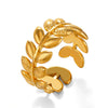 Wholesale Stainless Steel Leaf Open Ring 18K Goldplated For Women Plant Flowers Style
