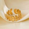 Wholesale Stainless Steel Leaf Open Ring 18K Goldplated For Women Plant Flowers Style