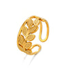 Wholesale Stainless Steel Leaf Opening Adjustable Ring For Women With Electroplating Treatment