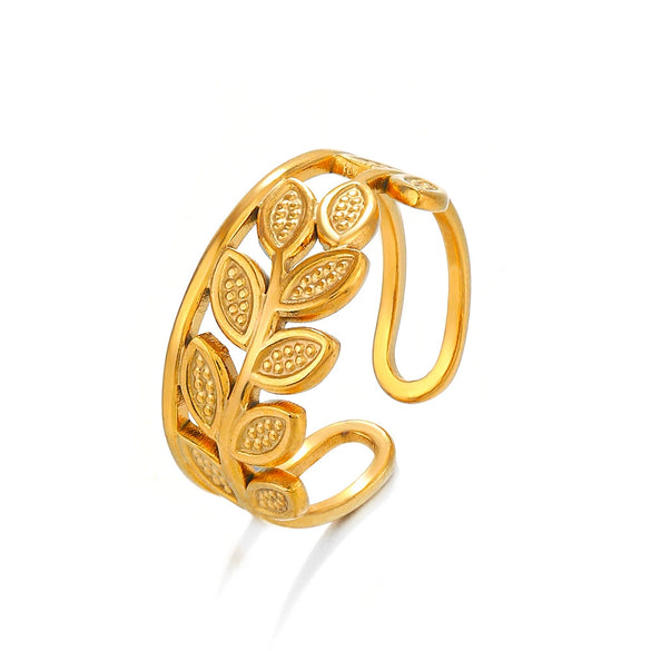 Wholesale Stainless Steel Leaf Opening Adjustable Ring For Women With Electroplating Treatment