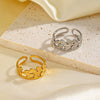Wholesale Stainless Steel Leaf Opening Adjustable Ring For Women With Electroplating Treatment