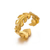 Wholesale Stainless Steel Leaf Ring For Women Ins Style Hiphop Nonfading Opening Adjustment Electroplated