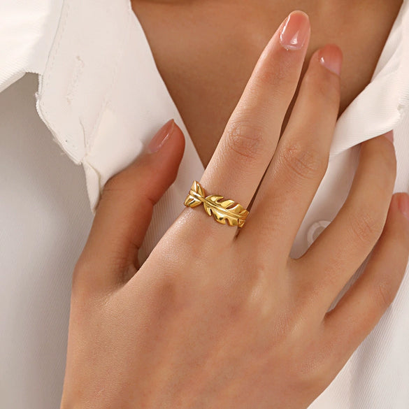 Wholesale Stainless Steel Leaf Ring For Women Ins Style Hiphop Nonfading Opening Adjustment Electroplated