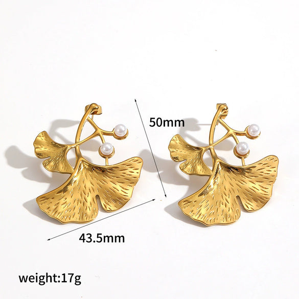 Wholesale Stainless Steel Leafshaped Women's Earrings With Pvd Furnace Vacuum Real Gold Plating