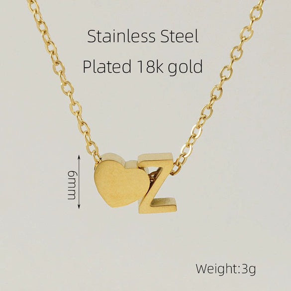 Wholesale Stainless Steel Letter And Heart Pendant Necklace With Electroplating And Cross Chain Design Unisex
