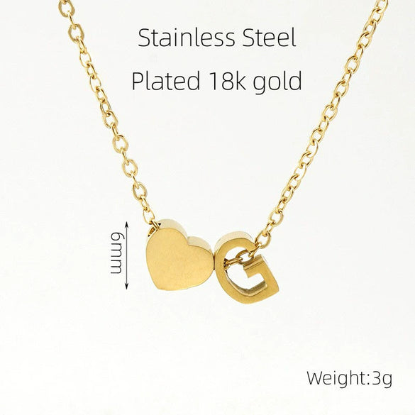 Wholesale Stainless Steel Letter And Heart Pendant Necklace With Electroplating And Cross Chain Design Unisex