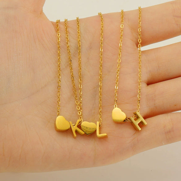 Wholesale Stainless Steel Letter And Heart Pendant Necklace With Electroplating And Cross Chain Design Unisex