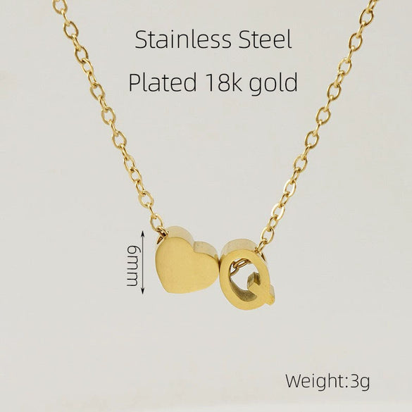 Wholesale Stainless Steel Letter And Heart Pendant Necklace With Electroplating And Cross Chain Design Unisex