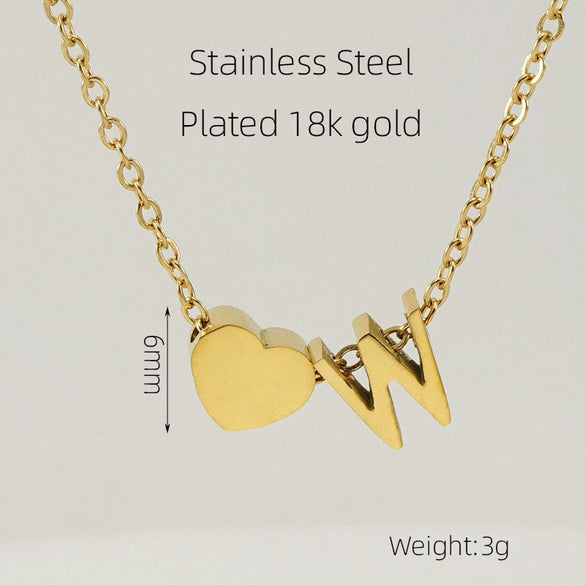 Wholesale Stainless Steel Letter And Heart Pendant Necklace With Electroplating And Cross Chain Design Unisex