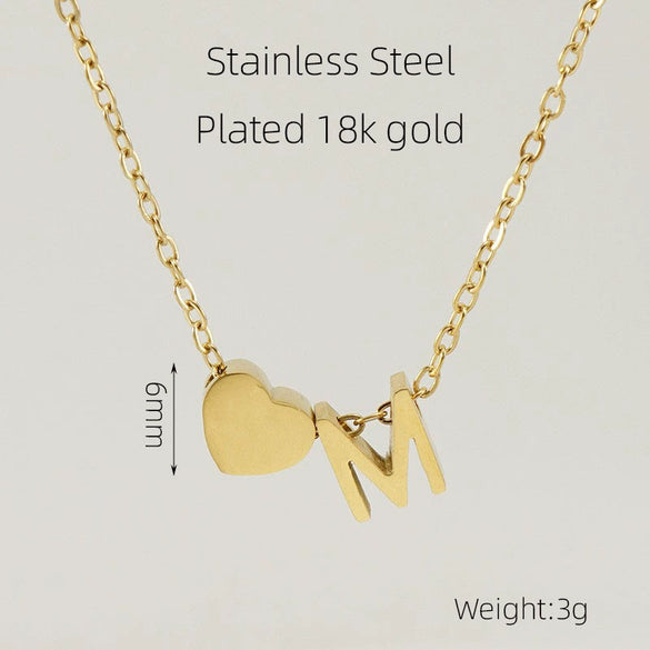 Wholesale Stainless Steel Letter And Heart Pendant Necklace With Electroplating And Cross Chain Design Unisex