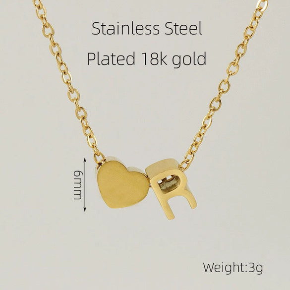 Wholesale Stainless Steel Letter And Heart Pendant Necklace With Electroplating And Cross Chain Design Unisex