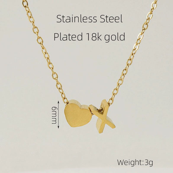 Wholesale Stainless Steel Letter And Heart Pendant Necklace With Electroplating And Cross Chain Design Unisex