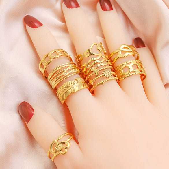 Wholesale Stainless Steel Letter Leaf Moon Opening Adjustable Hiphop Simple Exaggerated Hollow Heart Ring