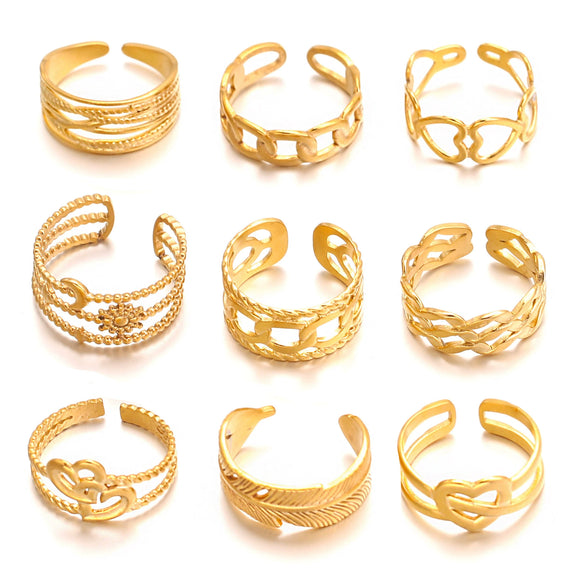 Wholesale Stainless Steel Letter Leaf Moon Opening Adjustable Hiphop Simple Exaggerated Hollow Heart Ring